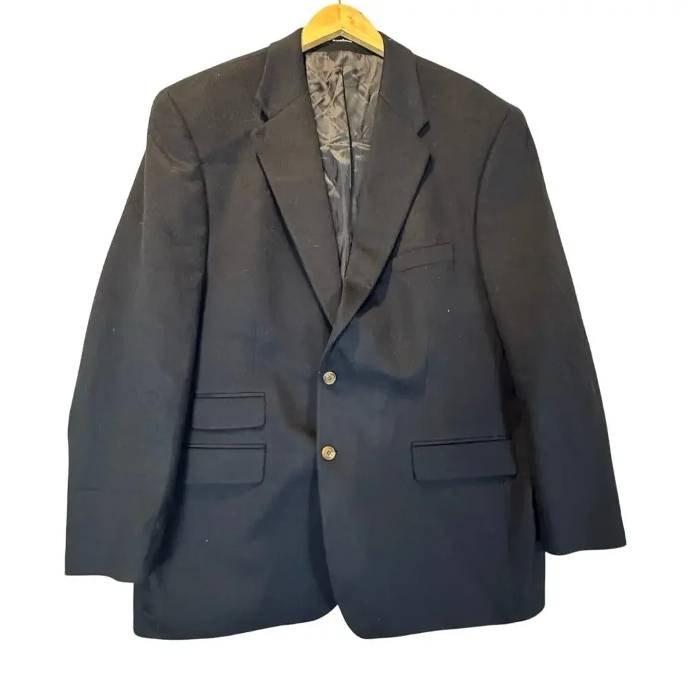 Chaps Navy Blue Camel Wool Hair Sport Coat Suit Blazer Jacket Men's 50 Tall 50T